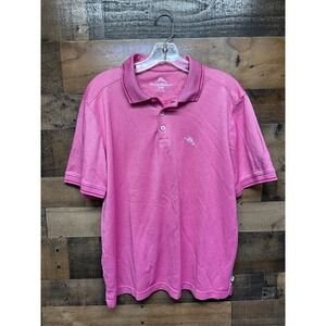 Tommy Bahama Mens M M Pink Stripe Golf Polo Shirt Short Sleeve Casual